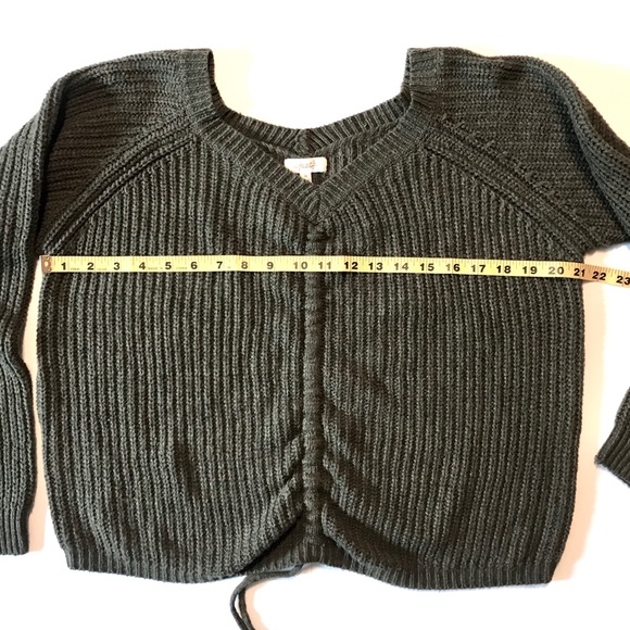 A.peach Olive Green V neck Ribbed Sweater - Picture 7 of 8